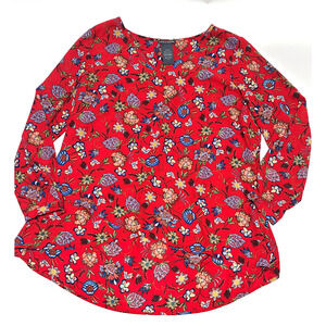 Chelsea & Theodore women's XL red flower long sleeve blouse